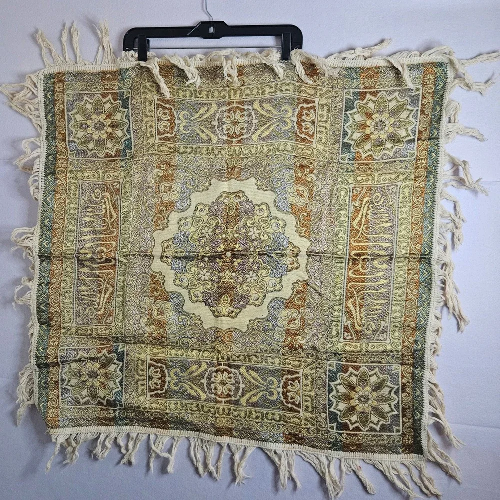 Vtg‎ Spanish Moorish Jacquard Tapestry Metallic Floral Fringe Brocade Arabic